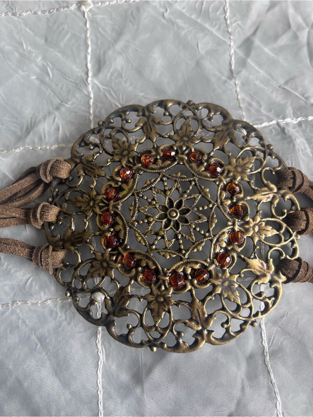 Antique Brass Filigree Statement belt with Amber Accents